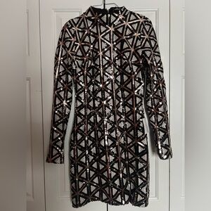Lulus Black and Gold Sequin NYE Dress NWT